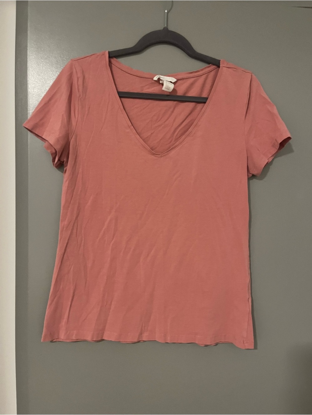 H&M cotton Classic V-Neck Short Sleeve Top - Dusty Rose size large